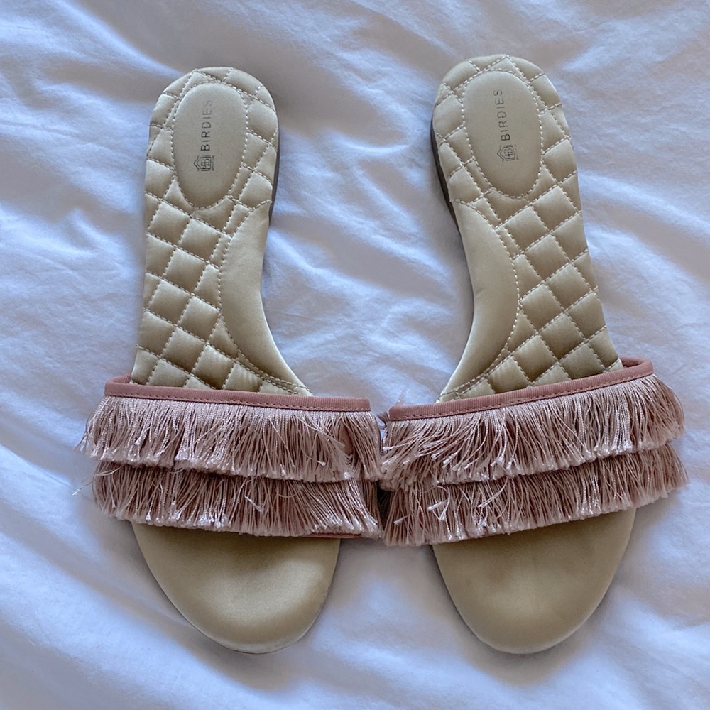 Birdies Shows - The Sparrow - Blush Pink Fringe Slides